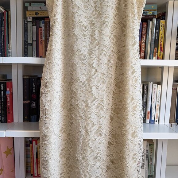 VTG Made in USA 12/Medium Jessica Howard Cream Lace Turtleneck Sleeveless Dress - Picture 4 of 12